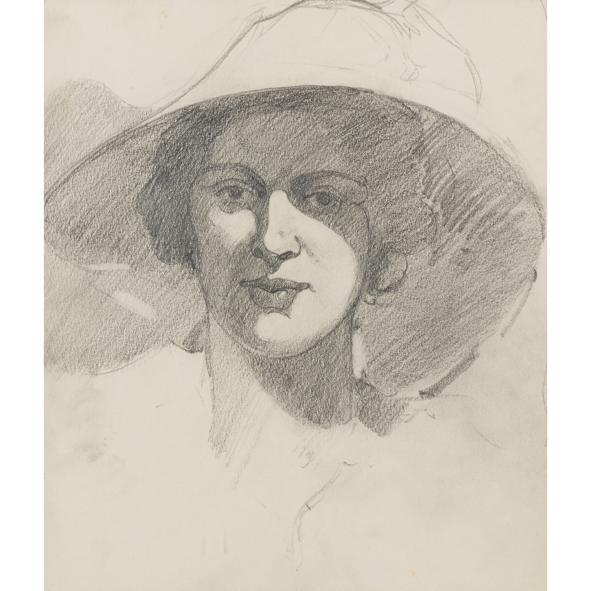 LOT 18 | § JOHN DUNCAN FERGUSSON R.B.A. (SCOTTISH 1874-1961) | WOMAN IN A LARGE HAT Pencil | 27cm x 23cm (10.5in x 9in) | Exhibited: Alexander Meddowes, J.D. Fergusson - Unseen Works, 2013/14, no.5 £2,000 - £3,000 + fees